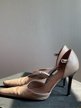 Vintage Women's Nude Sharp Pointed-Toe Strappy High Heels